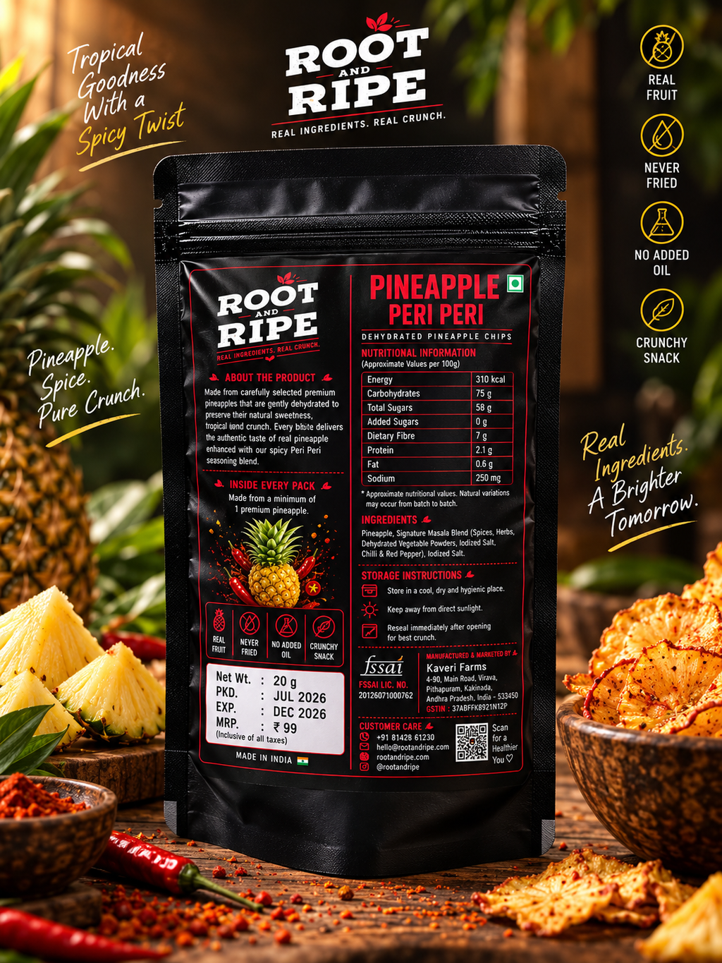 Root & Ripe Pineapple Peri Peri Fruit Chips